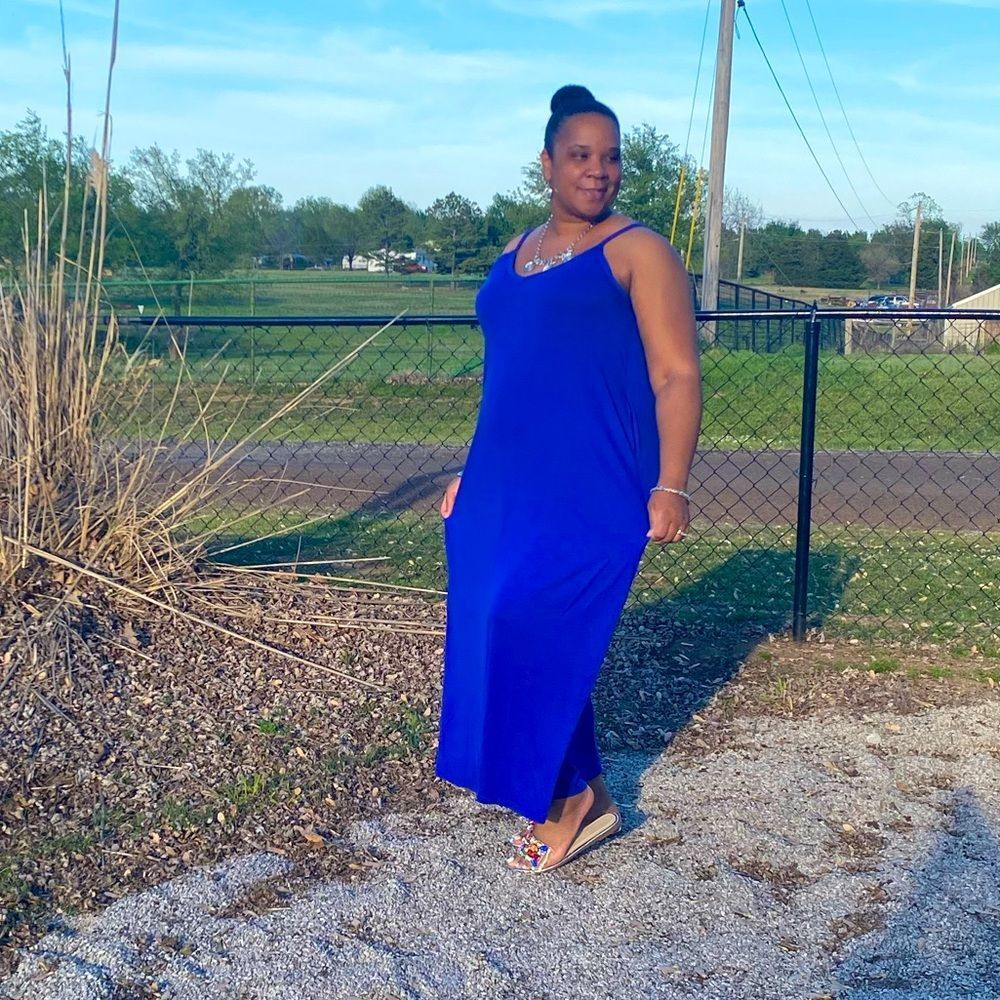 Casual Royal Blue Maxi Dress - Sleeveless Strappy Style